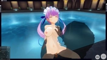 3D變態動畫色情片 在泳池邊乾女傭，口交，搖擺，陰道蔓延 非常好 非常性感

